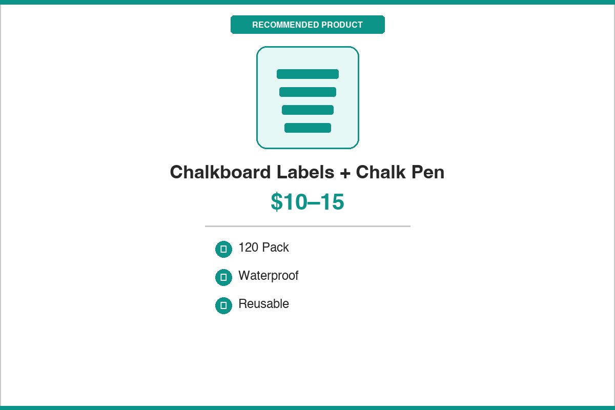 Reusable chalkboard labels for pantry containers with chalk pen