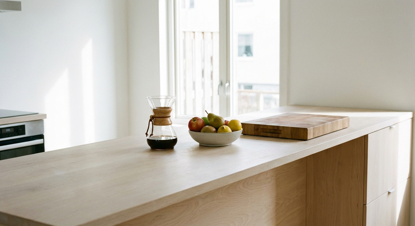 Minimalist kitchen counter after decluttering with only essentials visible
