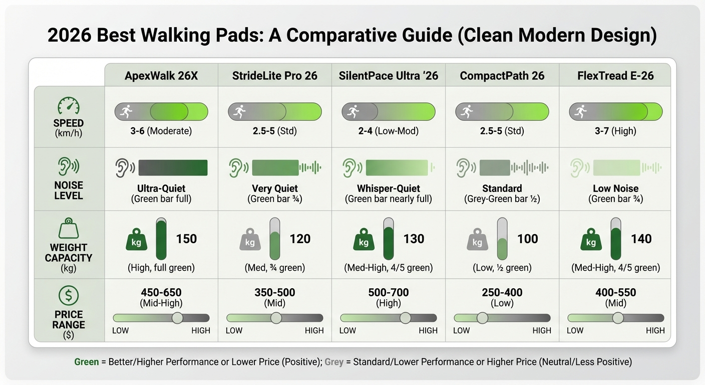 Walking pad 2026 comparison infographic.
